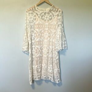 Sundance 100% Silk White Lace Dress with Lining